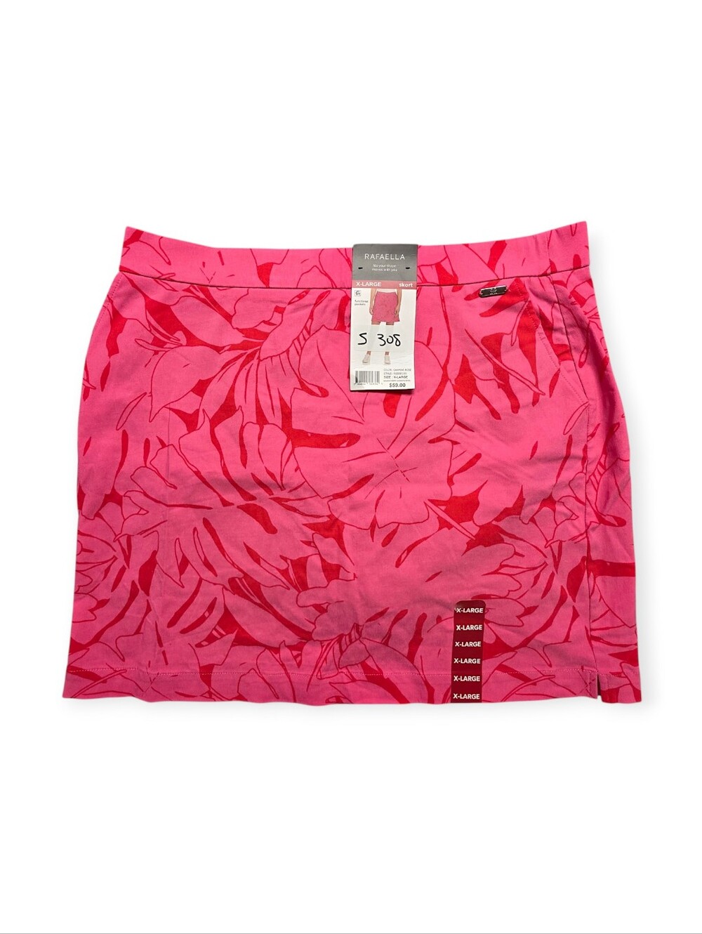 NWT Rafaella Comfort Stretch Skort Carmine Rose Tropical Palm XL